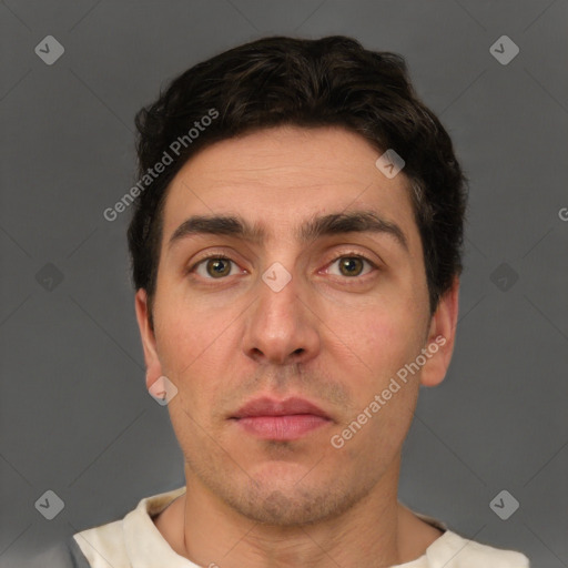 Neutral white adult male with short  brown hair and brown eyes