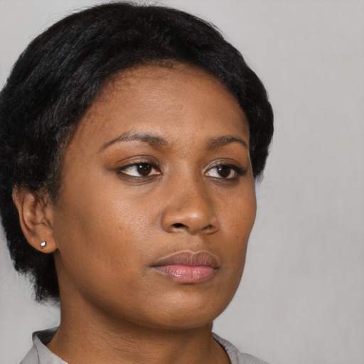 Neutral asian young-adult female with short  black hair and brown eyes