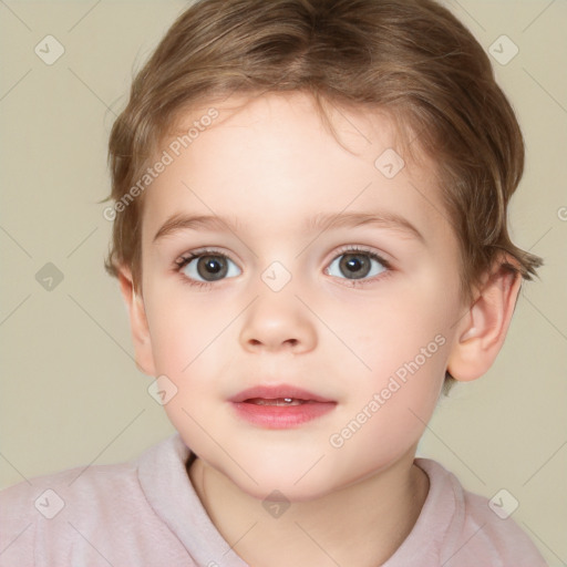 Neutral white child female with short  brown hair and brown eyes