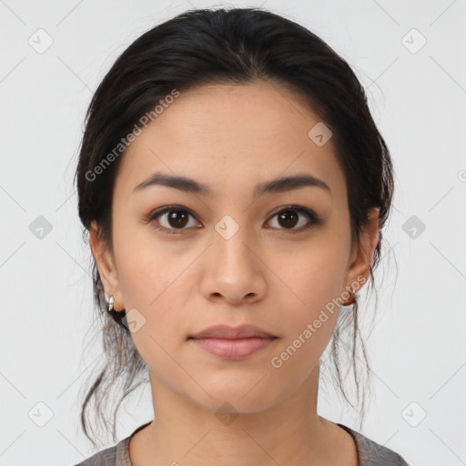 Neutral asian young-adult female with medium  black hair and brown eyes