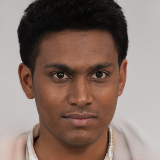 Neutral black young-adult male with short  brown hair and brown eyes