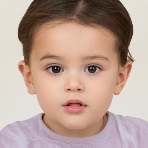 Neutral white child female with short  brown hair and brown eyes