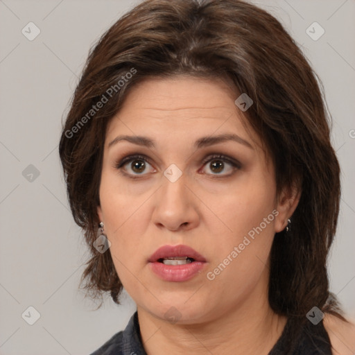 Neutral white adult female with medium  brown hair and brown eyes