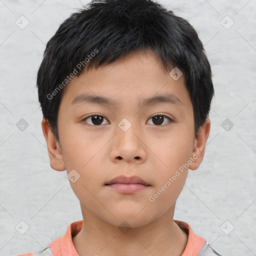 Neutral asian child male with short  brown hair and brown eyes