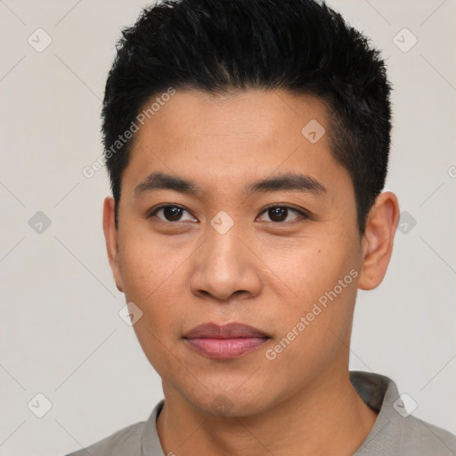 Neutral asian young-adult male with short  black hair and brown eyes