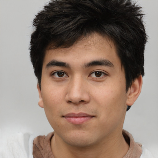 Neutral asian young-adult male with short  brown hair and brown eyes