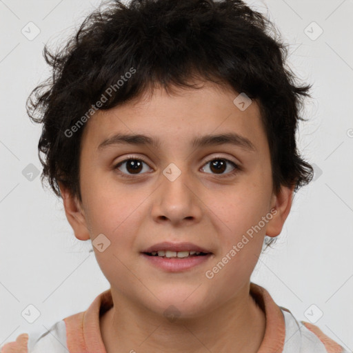 Joyful white child male with short  brown hair and brown eyes