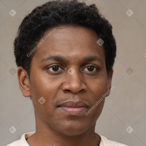 Neutral black young-adult male with short  brown hair and brown eyes