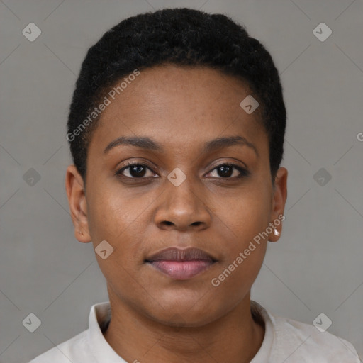 Neutral black young-adult female with short  brown hair and brown eyes