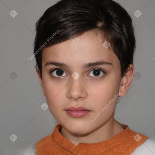 Neutral white young-adult female with short  brown hair and brown eyes