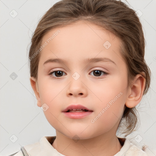 Neutral white child female with medium  brown hair and brown eyes