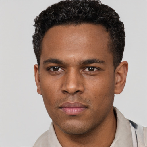 Neutral black young-adult male with short  brown hair and brown eyes