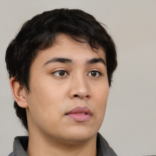 Neutral asian young-adult male with short  brown hair and brown eyes