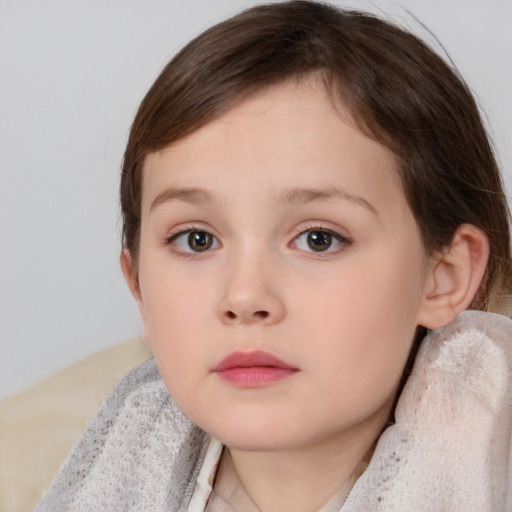 Neutral white child female with medium  brown hair and brown eyes