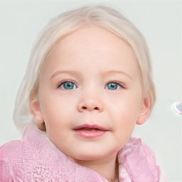 Neutral white child female with medium  brown hair and blue eyes