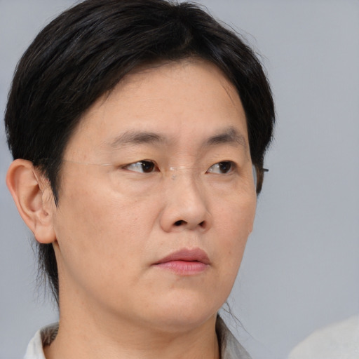 Neutral asian young-adult male with short  brown hair and brown eyes