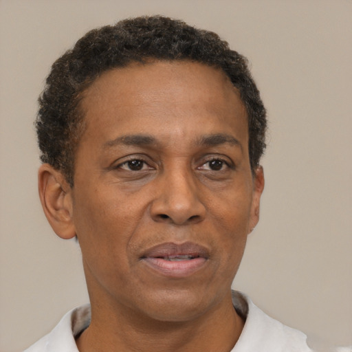 Neutral black adult male with short  brown hair and brown eyes