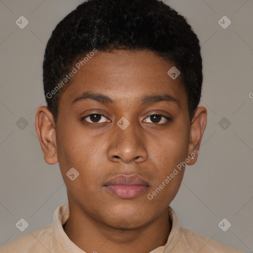 Neutral latino young-adult male with short  brown hair and brown eyes