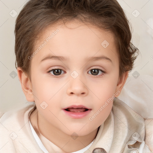 Neutral white child female with short  brown hair and brown eyes