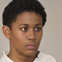 Neutral black young-adult female with short  brown hair and brown eyes