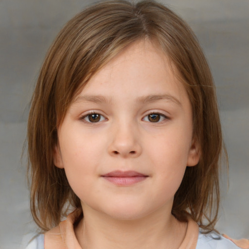 Neutral white child female with medium  brown hair and brown eyes