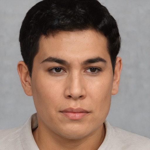 Neutral asian young-adult male with short  brown hair and brown eyes