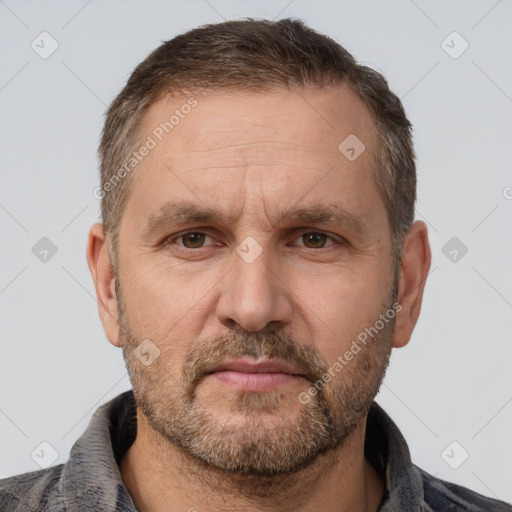 Neutral white adult male with short  brown hair and brown eyes