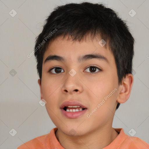 Neutral asian child male with short  brown hair and brown eyes