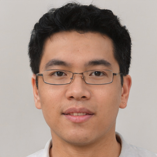 Neutral asian young-adult male with short  brown hair and brown eyes