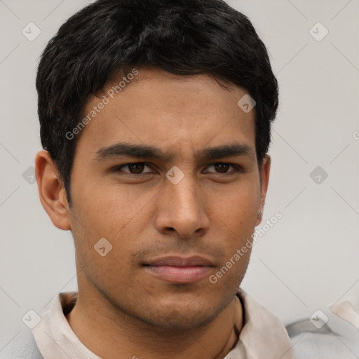 Neutral asian young-adult male with short  brown hair and brown eyes