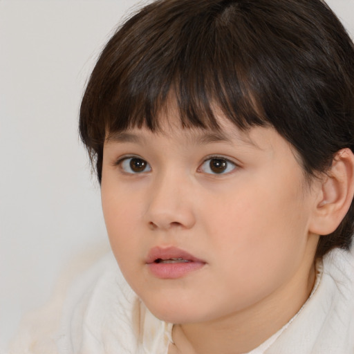 Neutral white child female with medium  brown hair and brown eyes