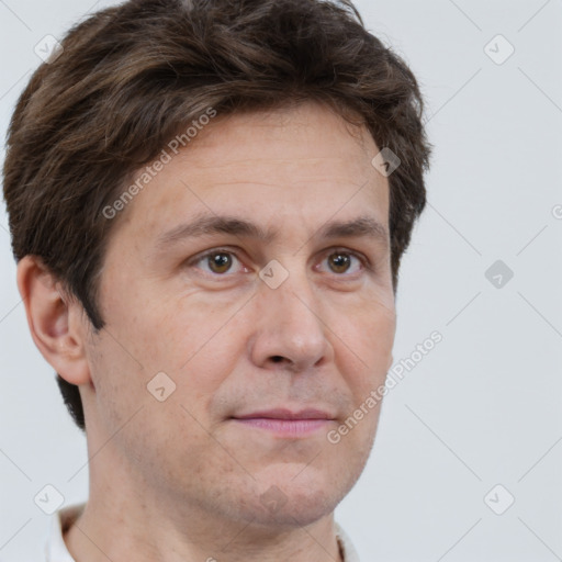 Neutral white adult male with short  brown hair and brown eyes