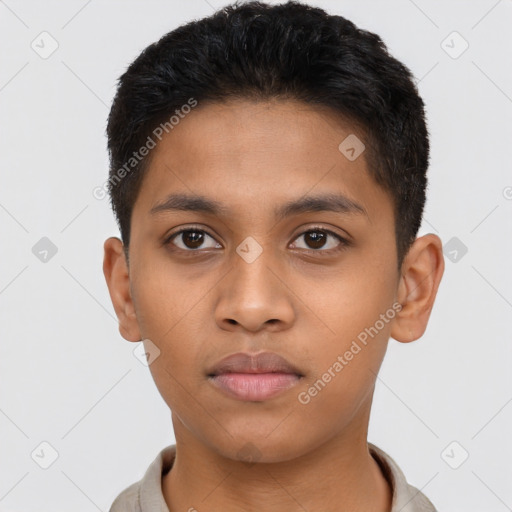 Neutral latino young-adult male with short  brown hair and brown eyes