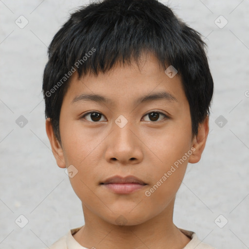 Neutral asian young-adult male with short  brown hair and brown eyes
