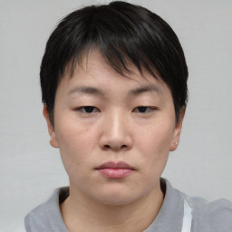 Neutral asian young-adult male with short  brown hair and brown eyes