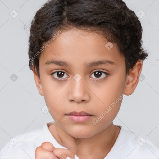 Neutral white child female with short  brown hair and brown eyes