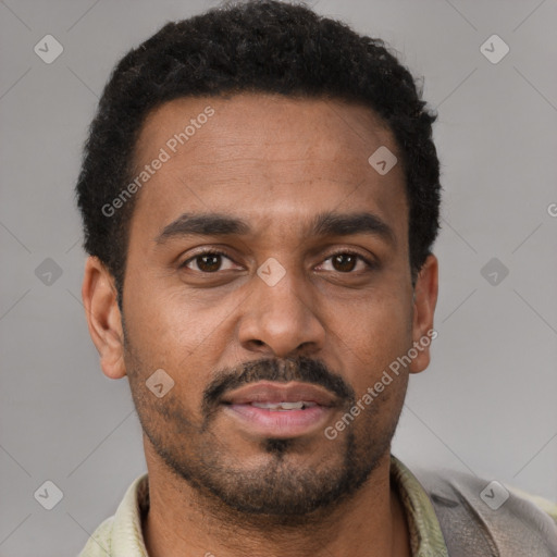 Neutral latino young-adult male with short  brown hair and brown eyes