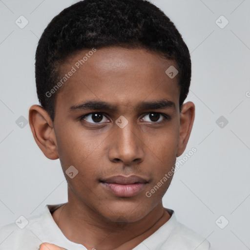 Neutral black young-adult male with short  brown hair and brown eyes