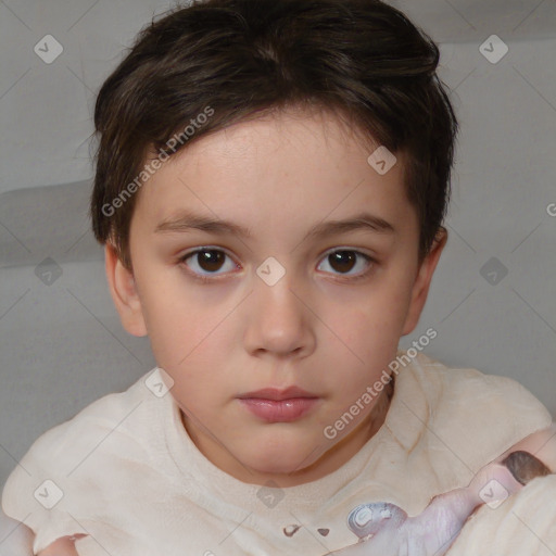 Neutral white child female with short  brown hair and brown eyes