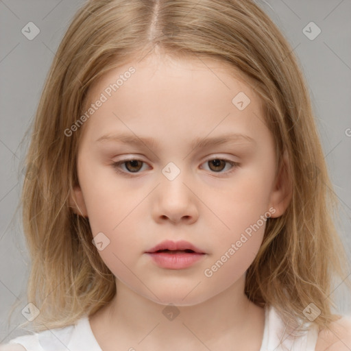 Neutral white child female with medium  brown hair and brown eyes