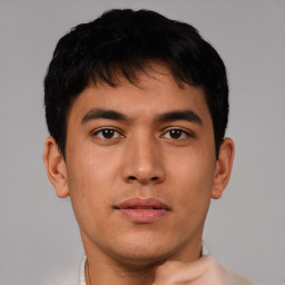 Neutral asian young-adult male with short  brown hair and brown eyes