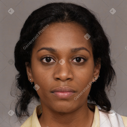 Neutral black young-adult female with medium  black hair and brown eyes