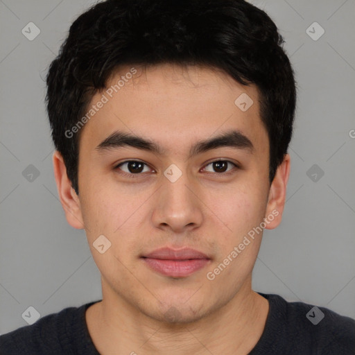 Neutral asian young-adult male with short  brown hair and brown eyes