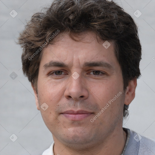 Neutral white adult male with short  brown hair and brown eyes