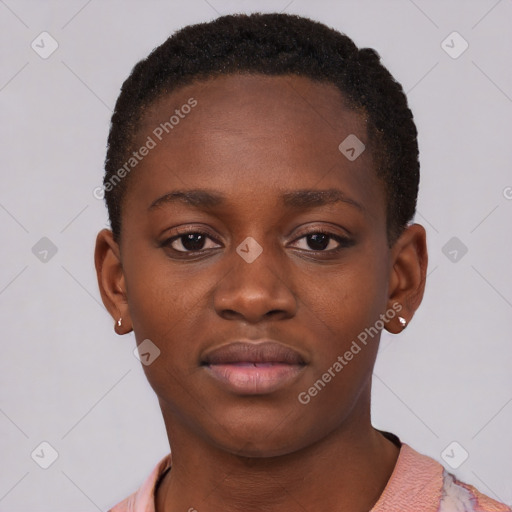 Neutral black young-adult female with short  brown hair and brown eyes