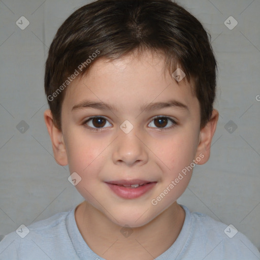 Joyful white child male with short  brown hair and brown eyes