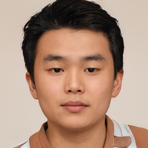Neutral asian child male with short  black hair and brown eyes