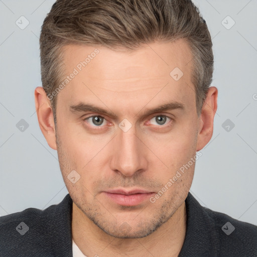 Neutral white adult male with short  brown hair and brown eyes