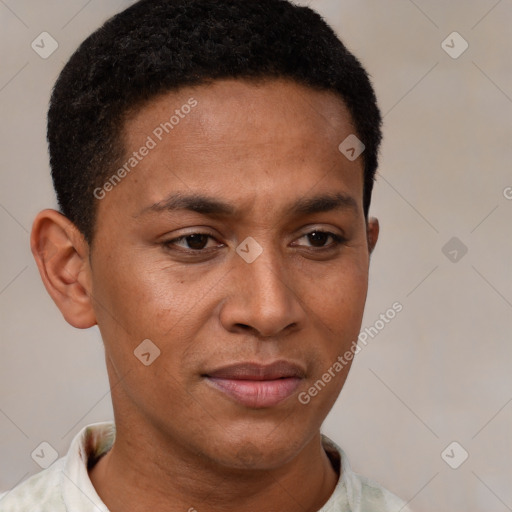 Neutral black young-adult male with short  brown hair and brown eyes
