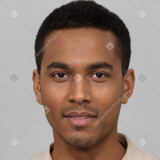 Neutral black young-adult male with short  brown hair and brown eyes